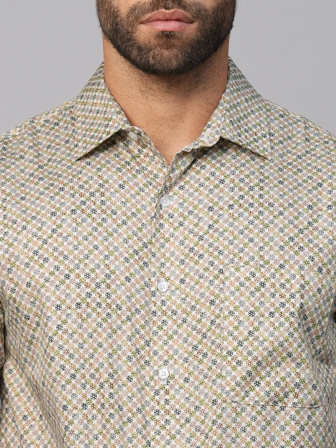 Men's Natural Cotton Regular Fit Printed Shirt