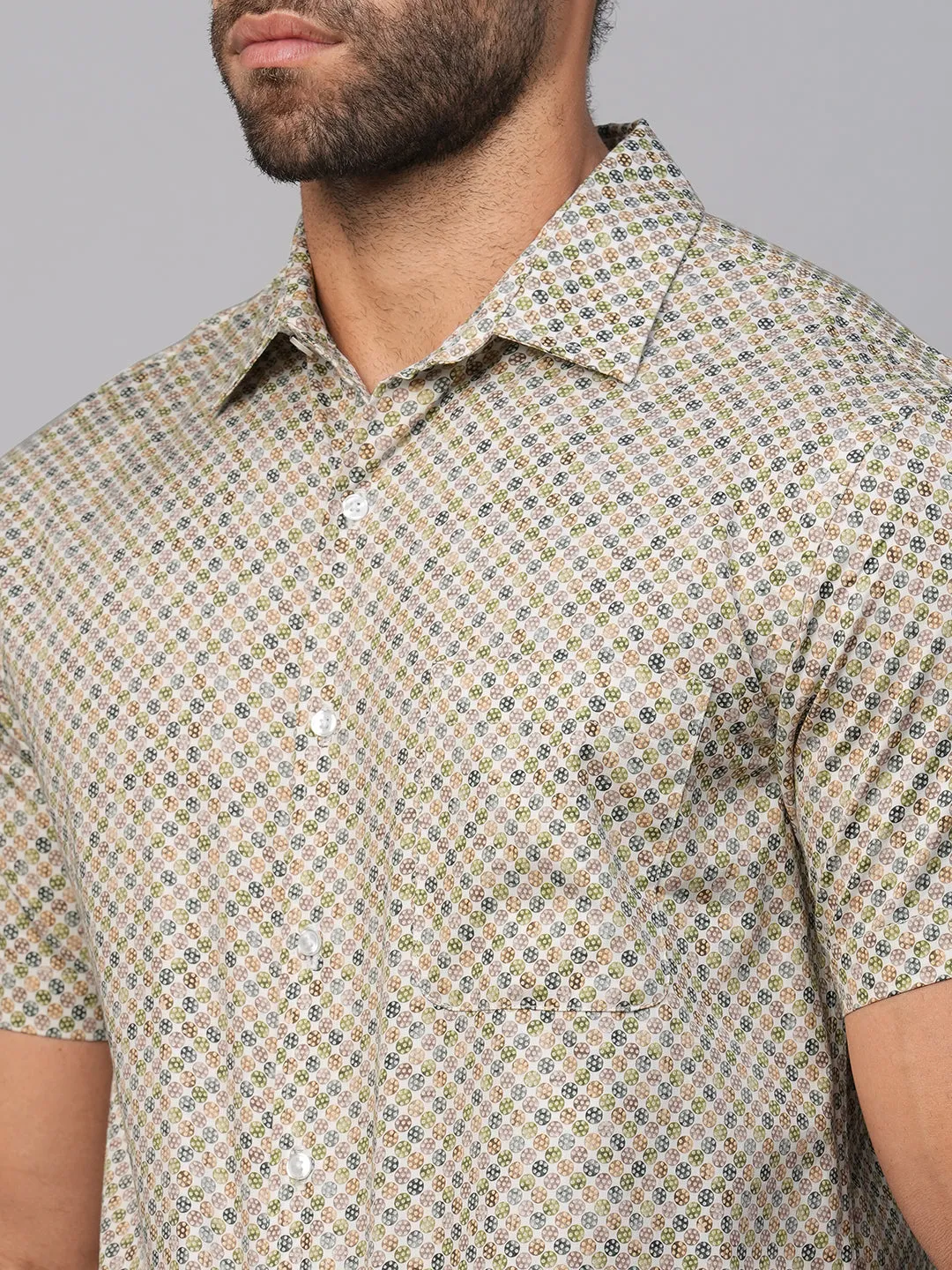 Men's Natural Cotton Regular Fit Printed Shirt