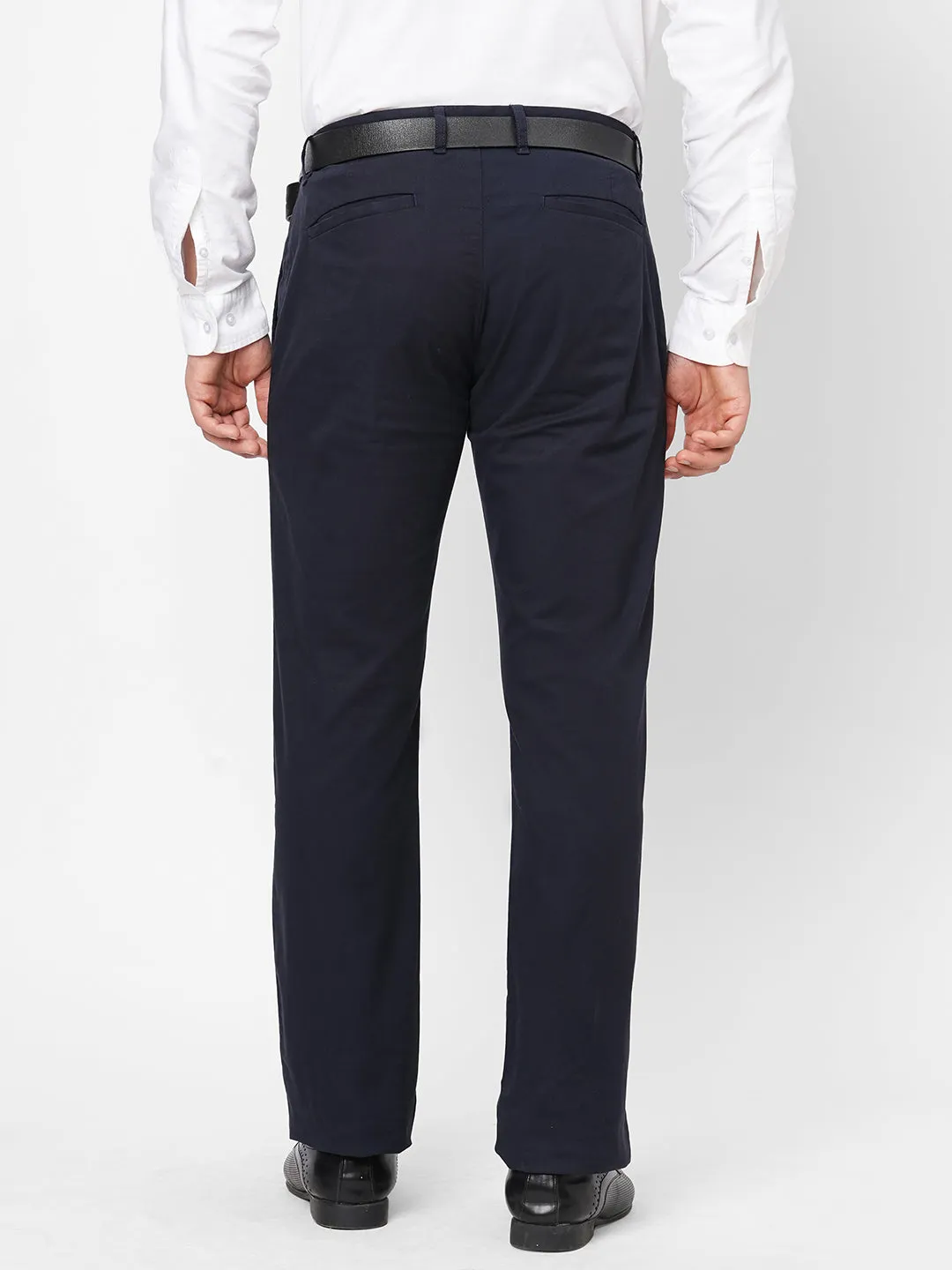 Men's Navy Cotton Lycra Regular Fit Pant