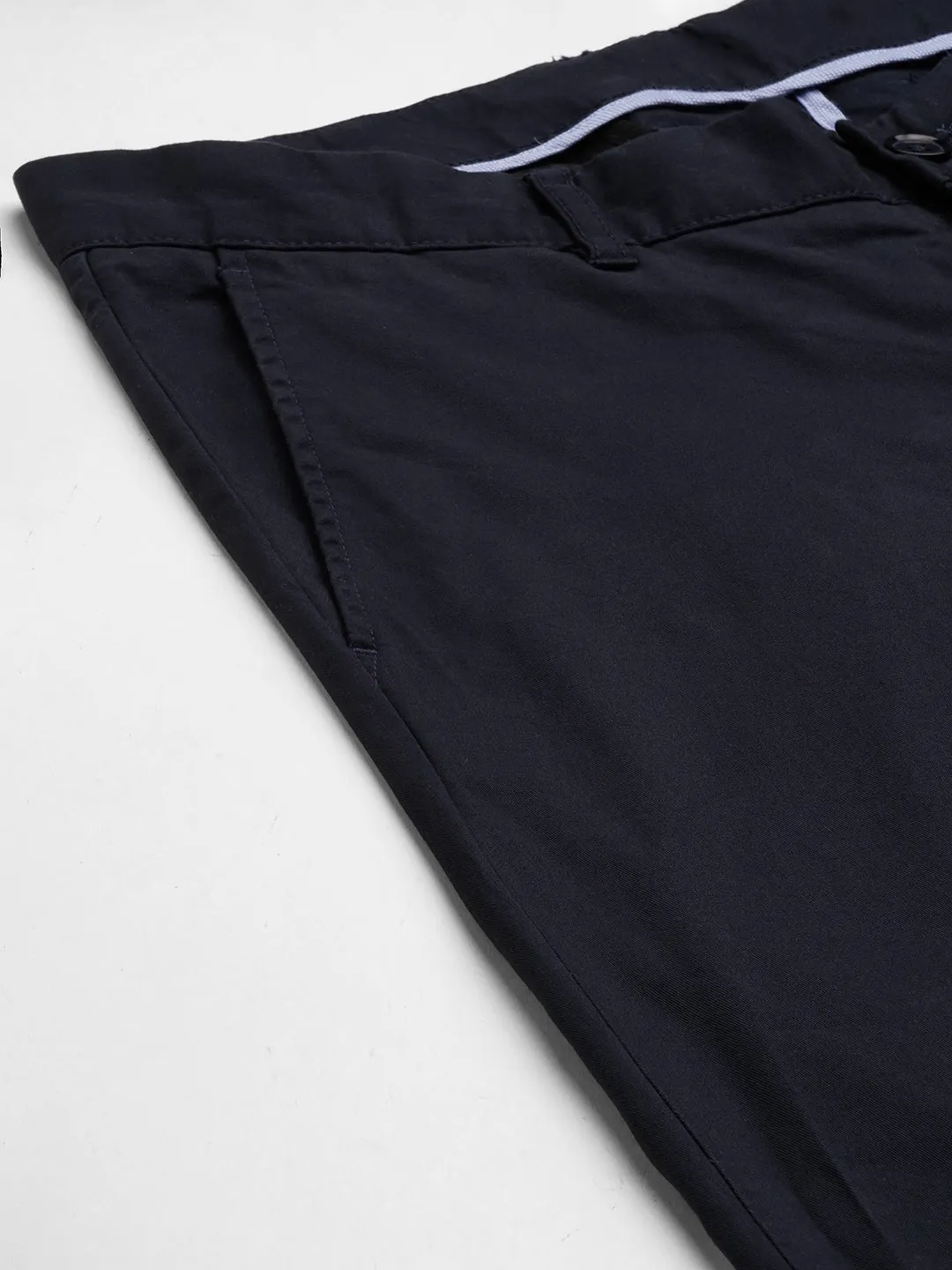 Men's Navy Cotton Lycra Regular Fit Pant