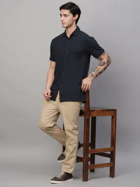 Men's Navy Cotton Regular Fit Tshirts