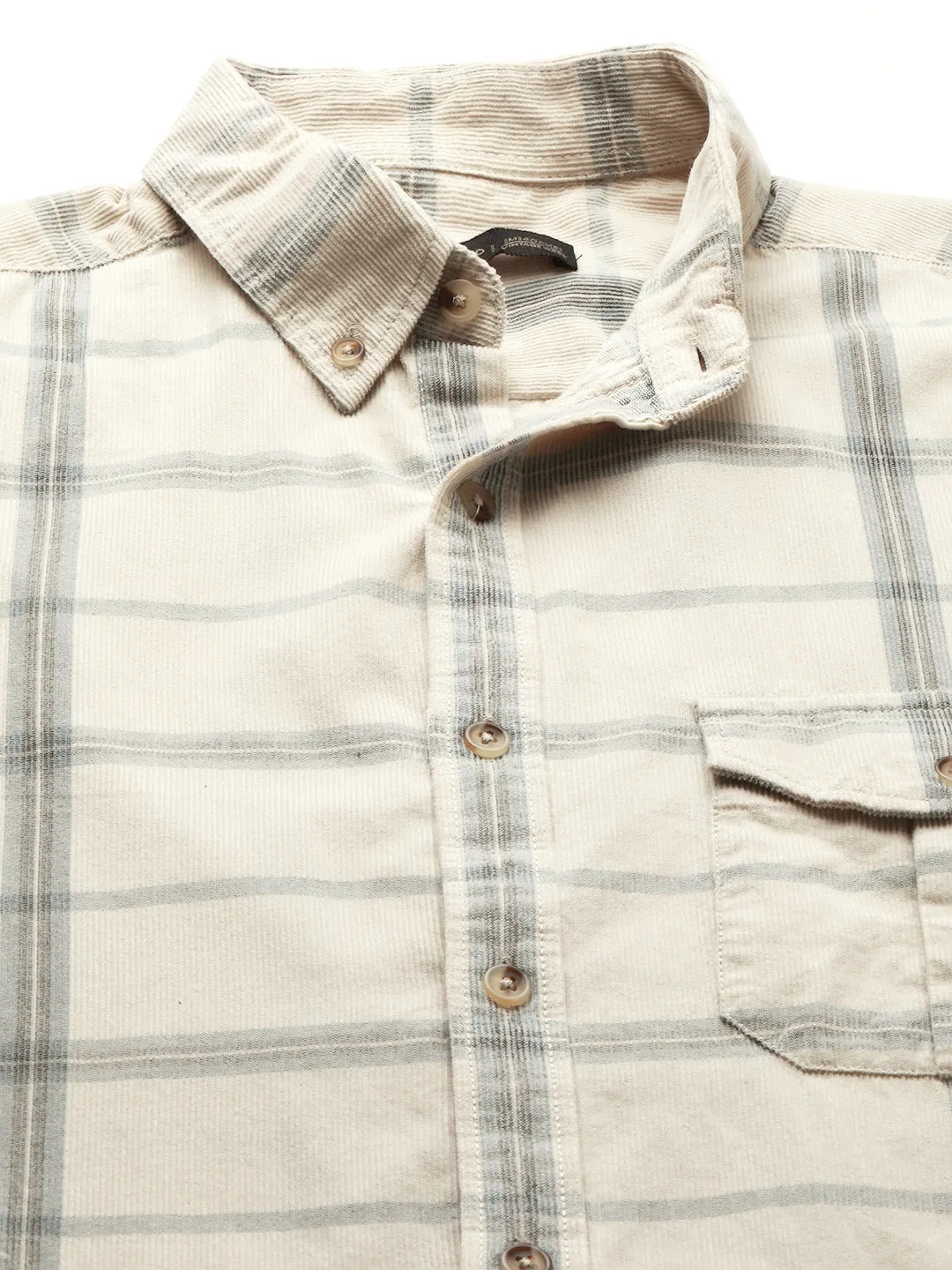 Men's Offwhite Cotton Regular Fit Checked Shirt