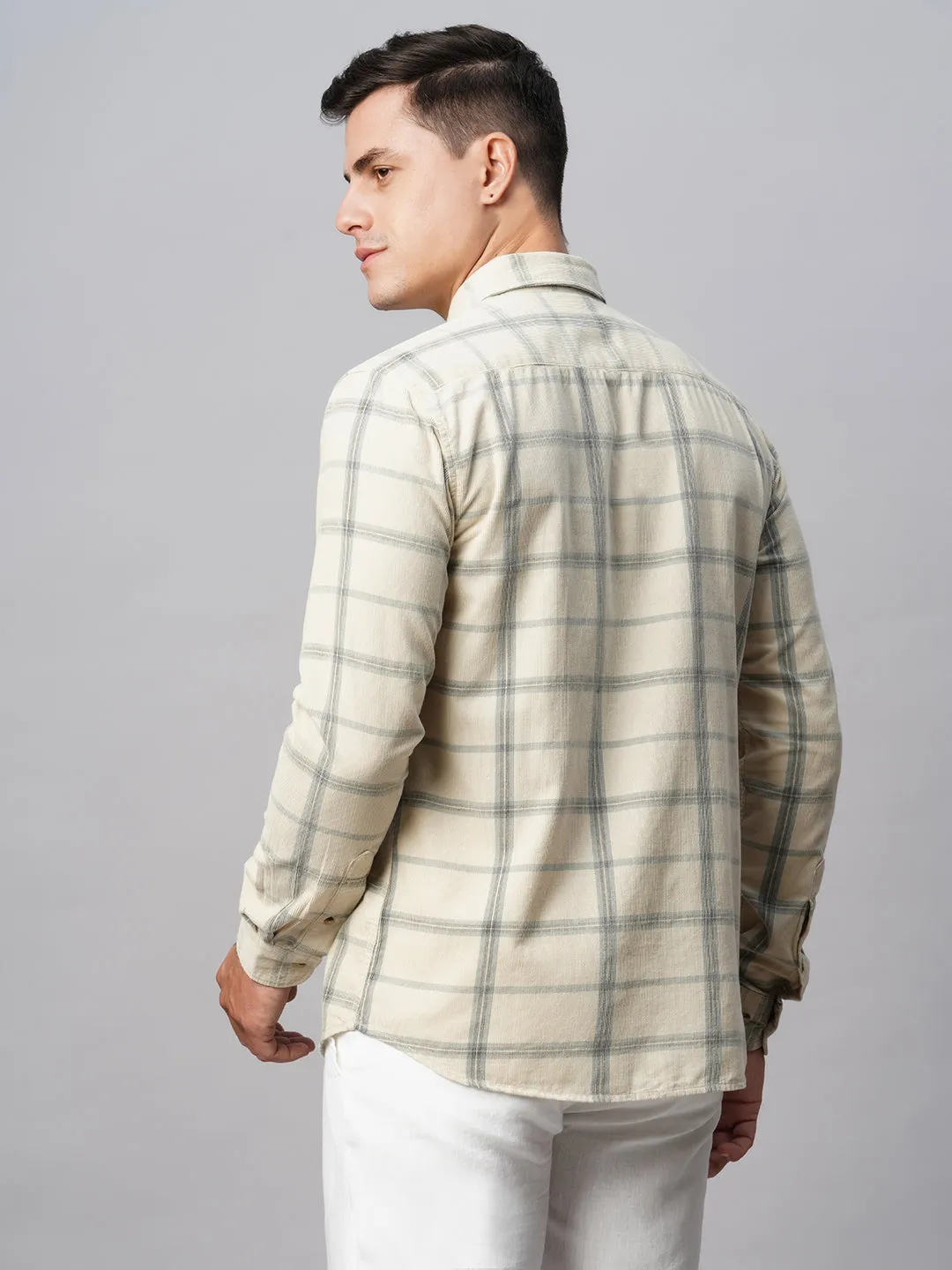 Men's Offwhite Cotton Regular Fit Checked Shirt