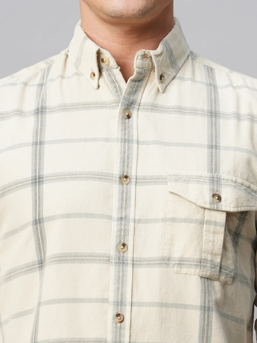 Men's Offwhite Cotton Regular Fit Checked Shirt