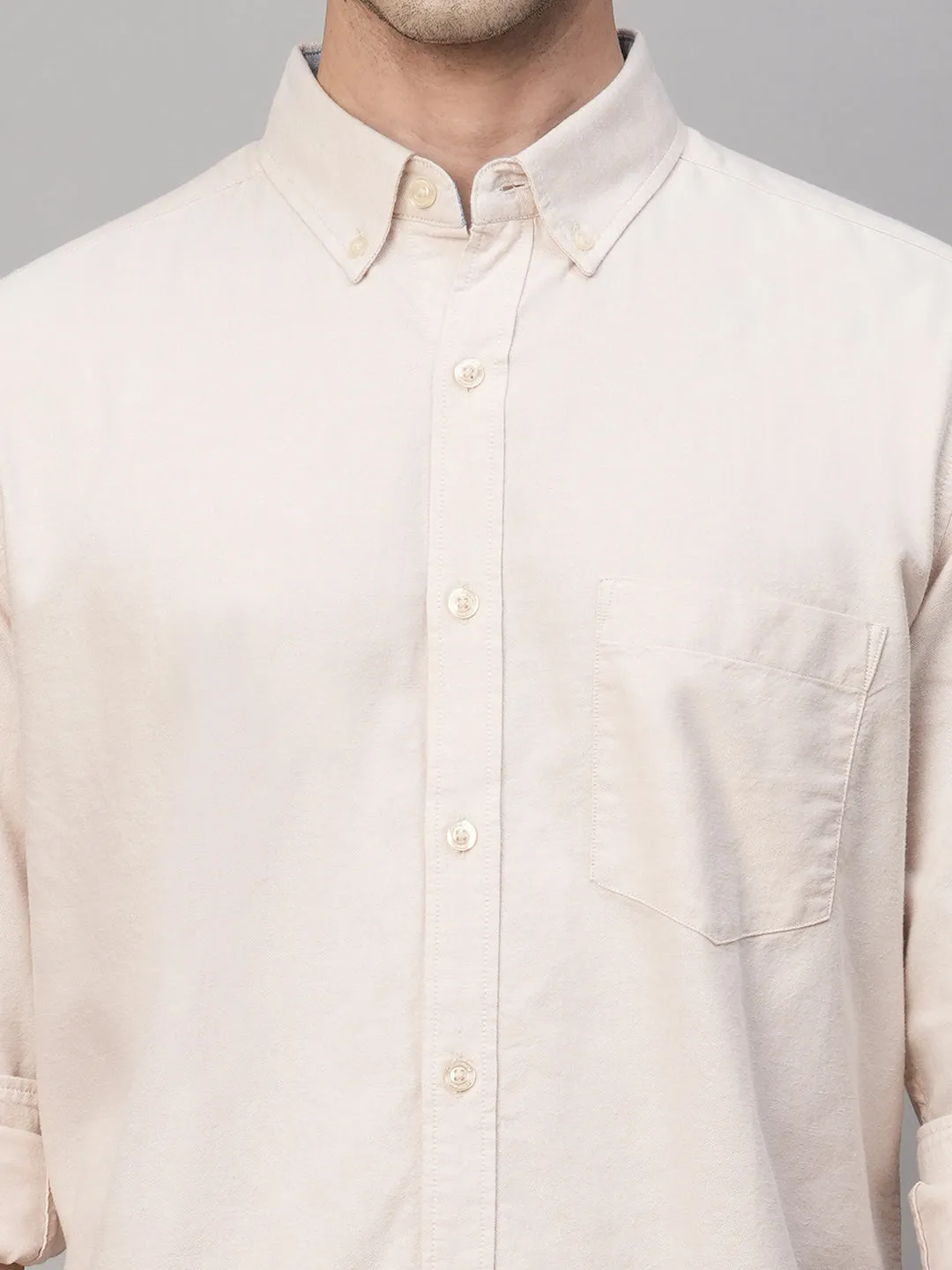 Men's Oxford Khaki Cotton Regular Fit Shirt