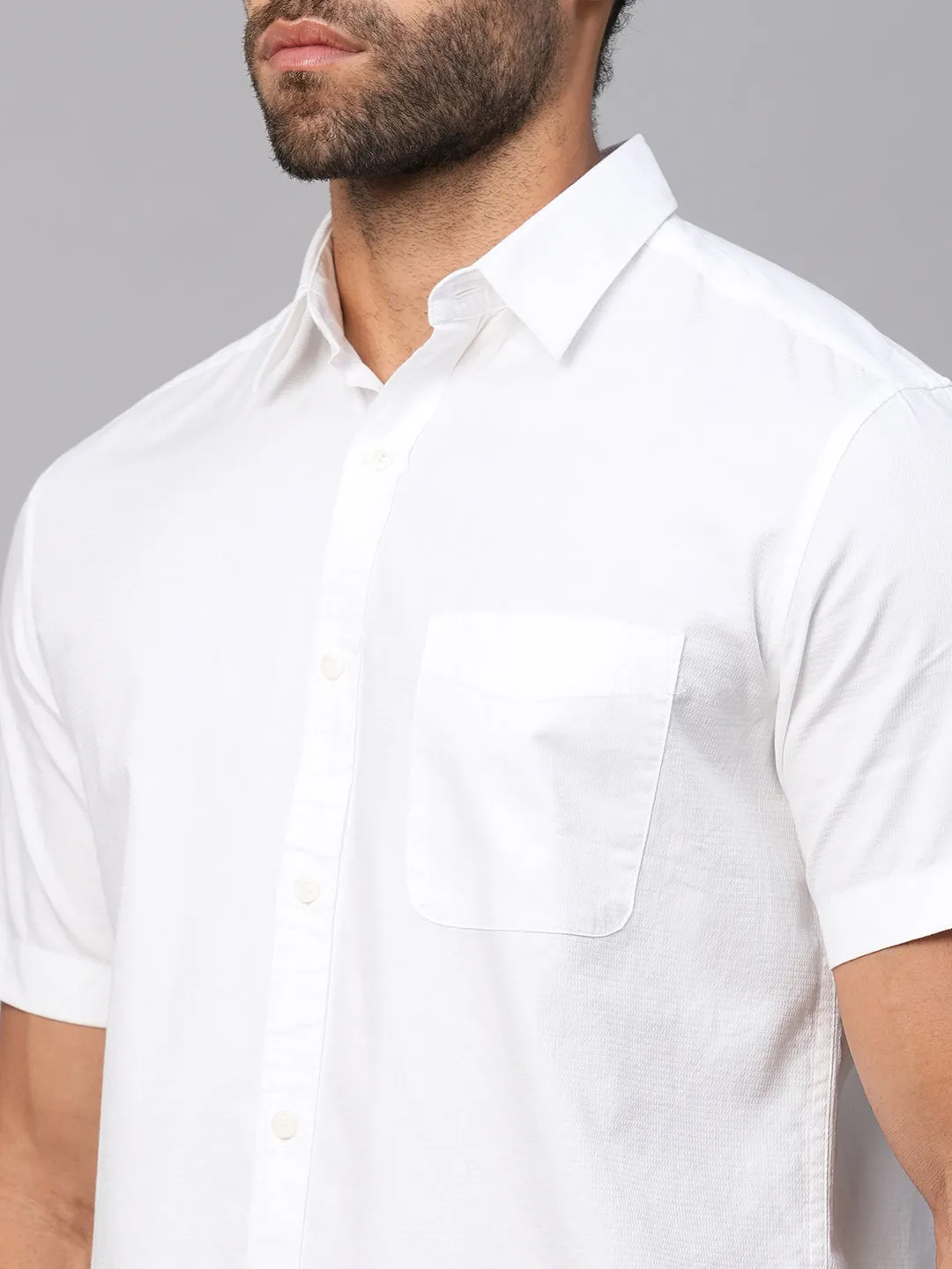 Men's White B Cotton Regular Fit Shirt