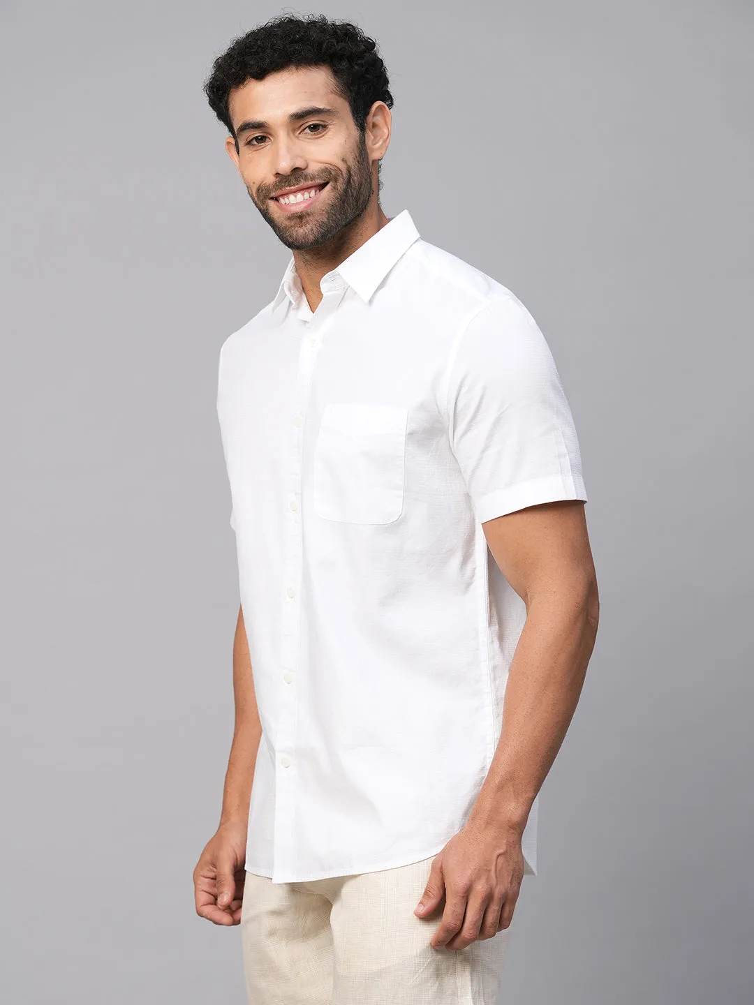 Men's White B Cotton Regular Fit Shirt