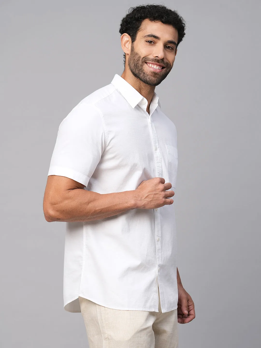 Men's White B Cotton Regular Fit Shirt