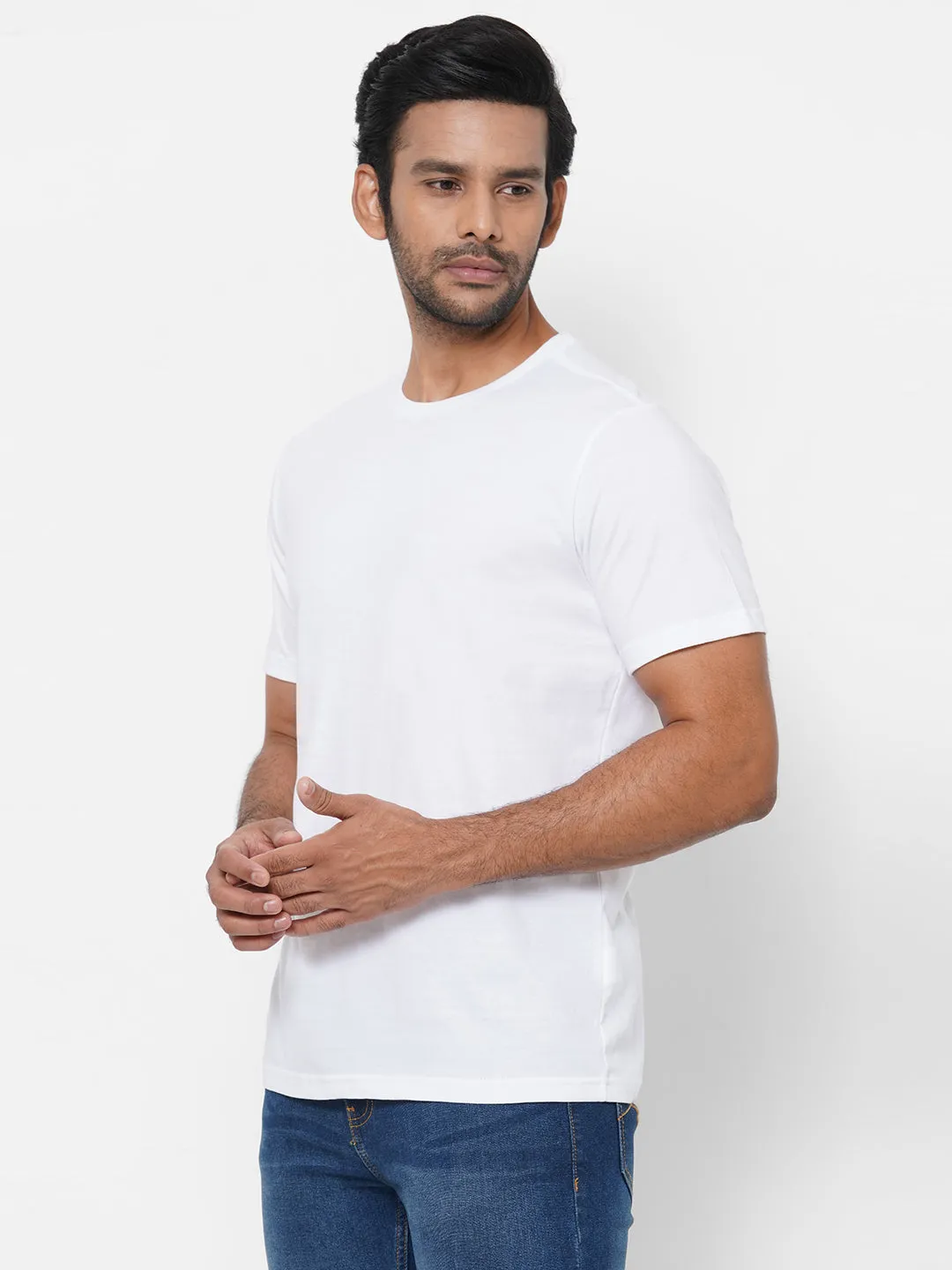 Men's White Cotton Regular Fit Tshirts