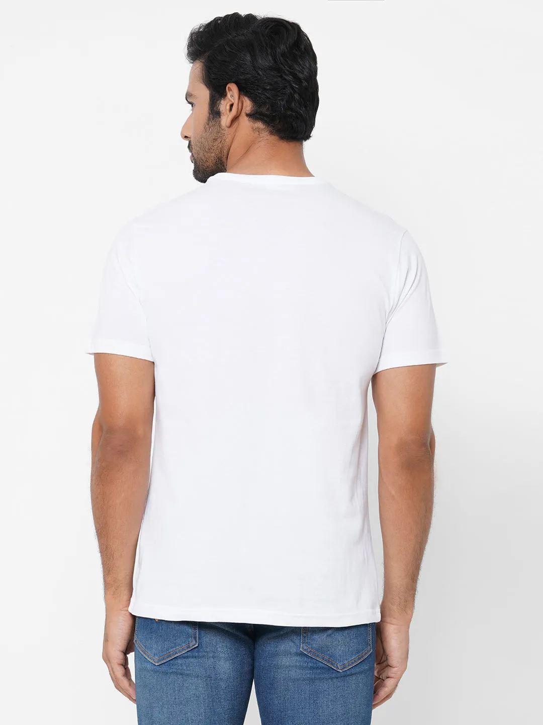 Men's White Cotton Regular Fit Tshirts