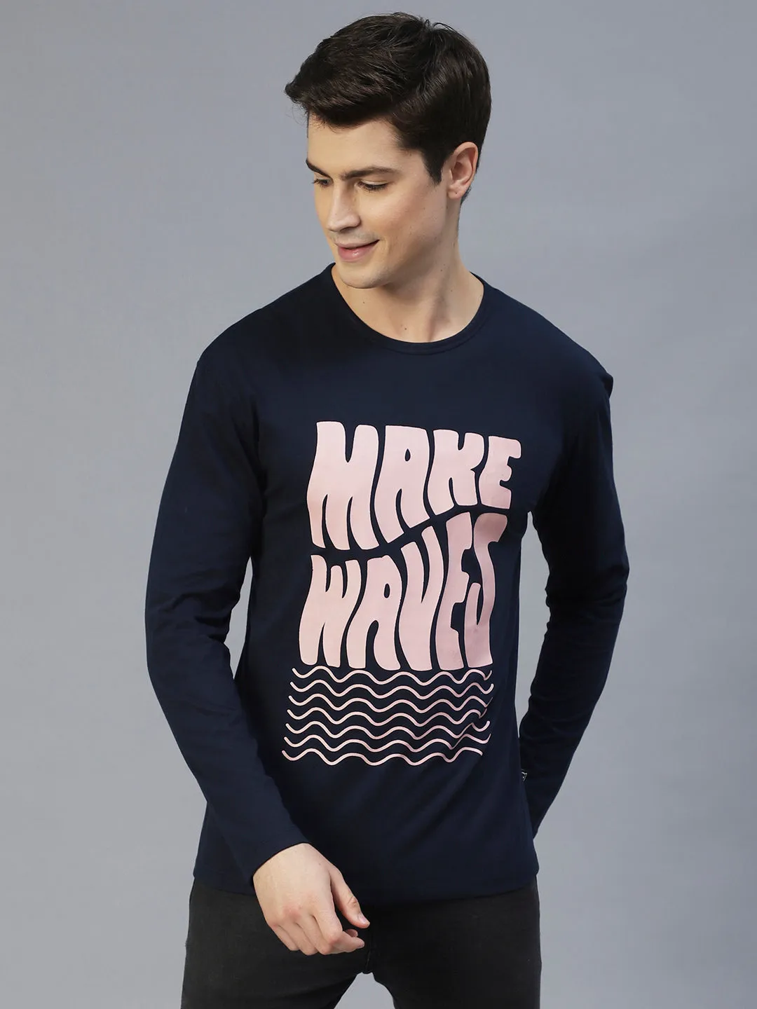 Navy Blue Printed Oversize T-Shirt