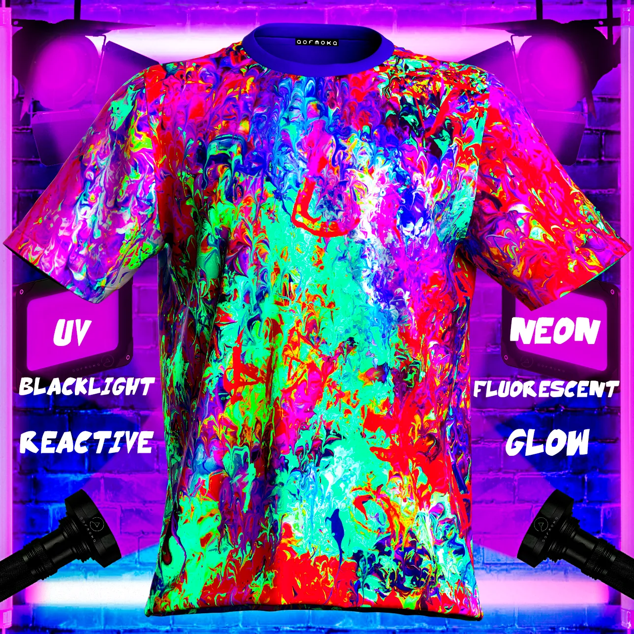 Neon Art Rave T-Shirt Glow in UV Fluorescent Moka Creation