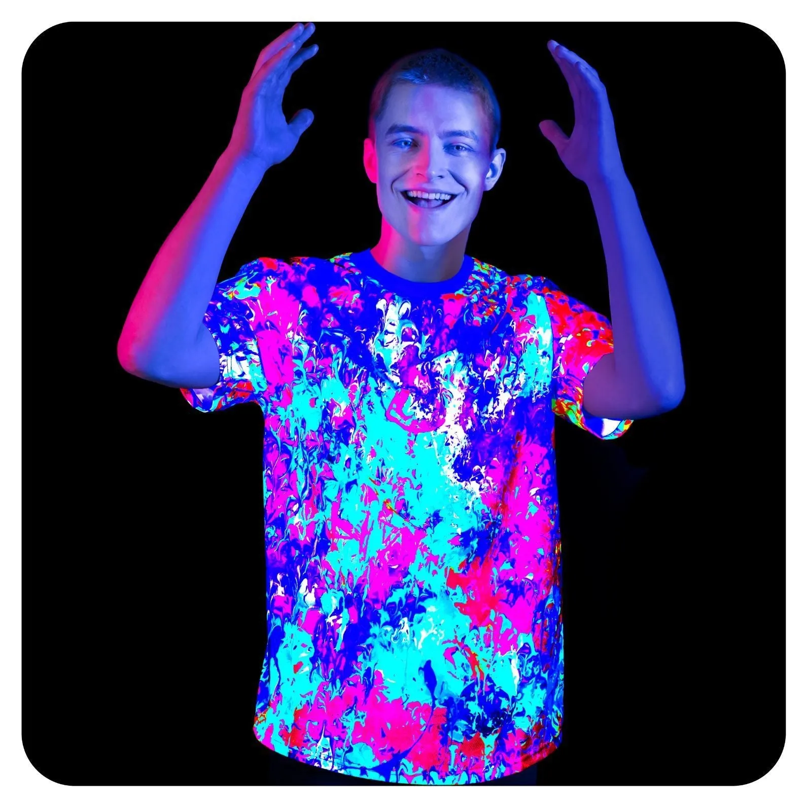 Neon Art Rave T-Shirt Glow in UV Fluorescent Moka Creation