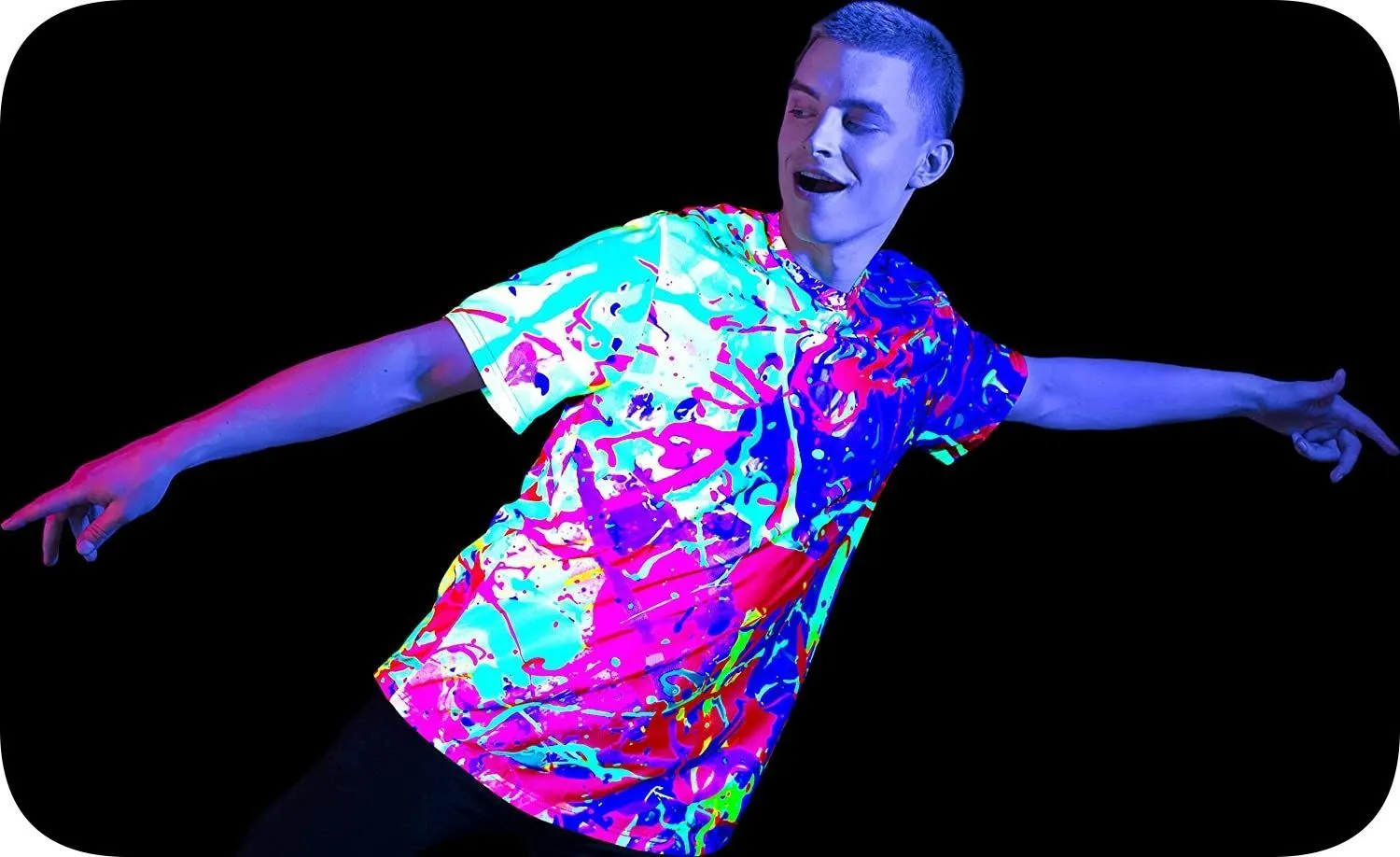 Neon Printed T-Shirt Glow in UV Fluorescent Your Rainbow