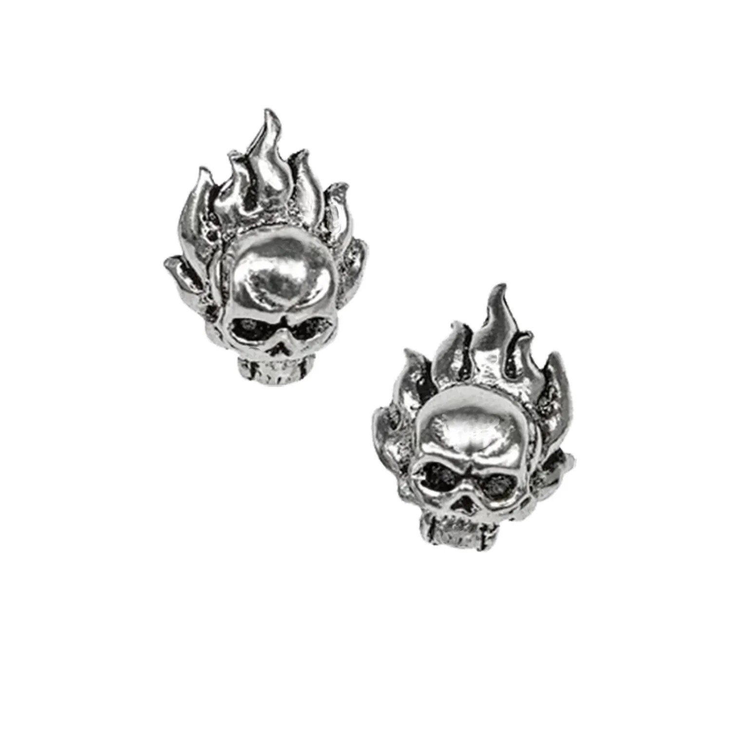 NEW: Flame Skull Stud Earrings, 10mm Fire Skull Earrings