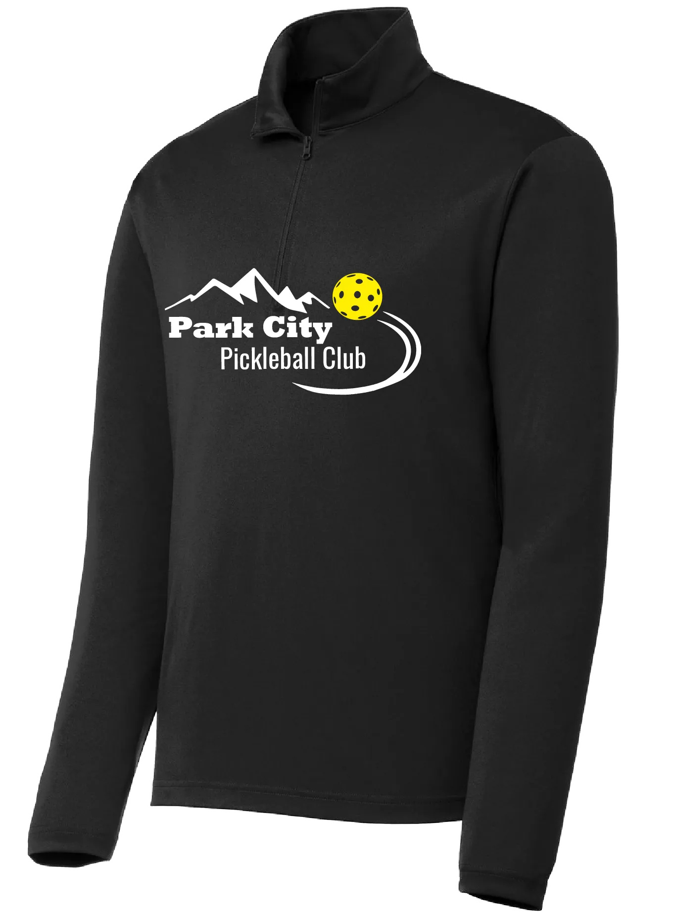 Park City Pickleball Club (White Words) | Men's 1/4 Zip Long Sleeve Pullover Athletic Shirt | 100% Polyester