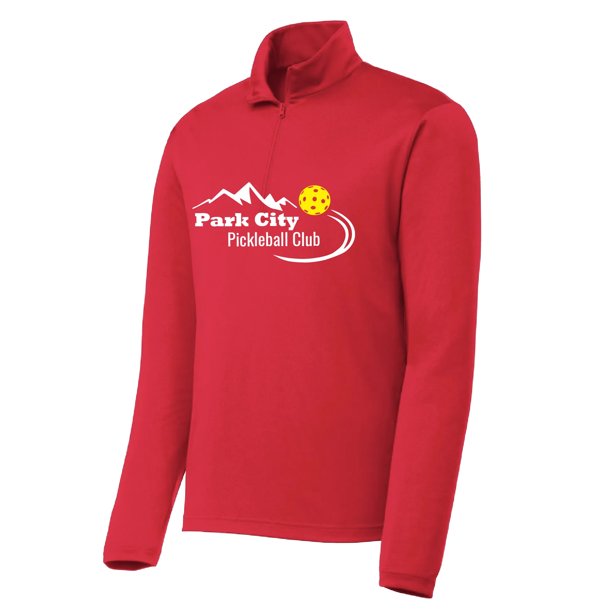 Park City Pickleball Club (White Words) | Men's 1/4 Zip Long Sleeve Pullover Athletic Shirt | 100% Polyester