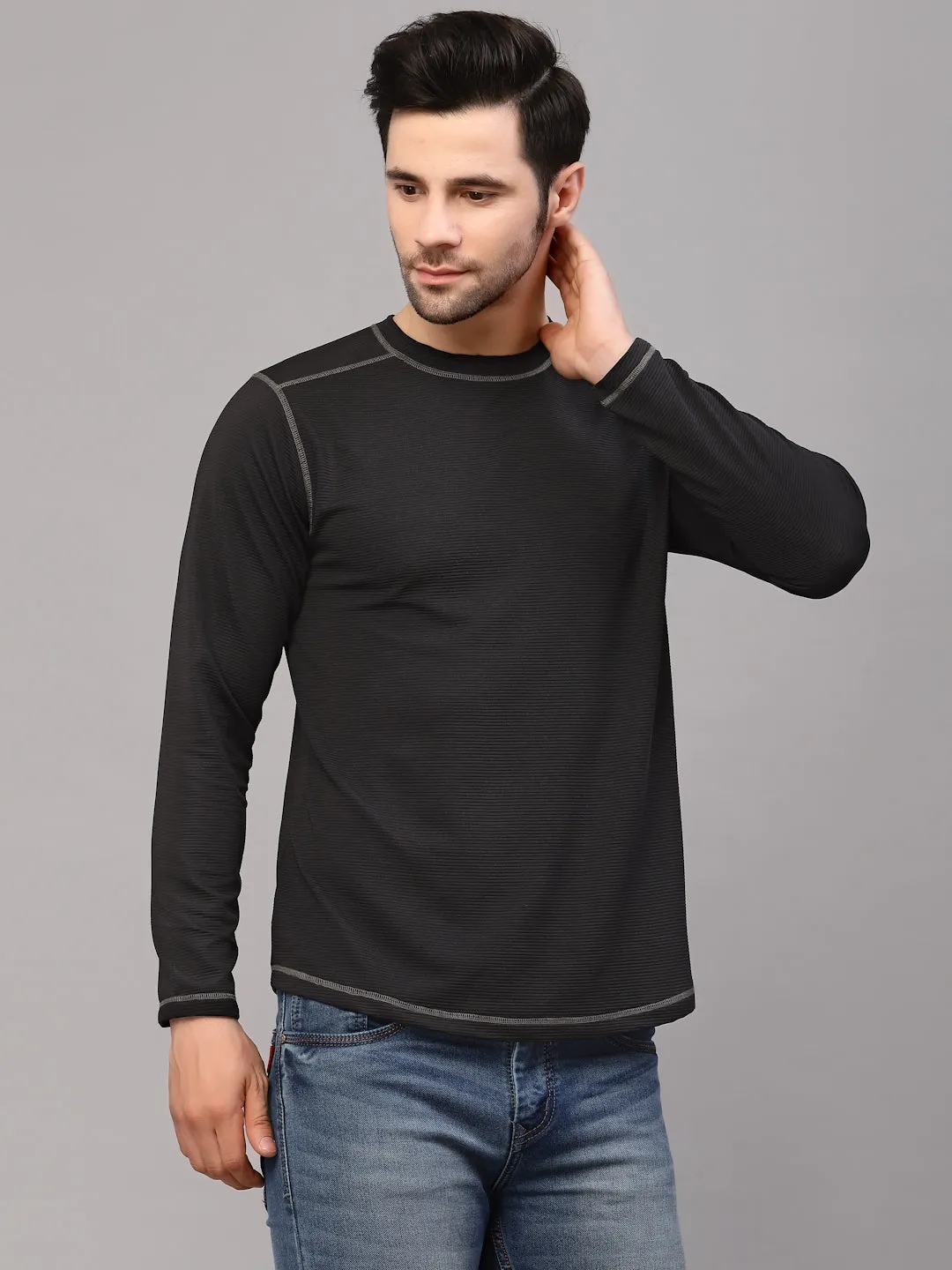 Poly Corduroy Round Neck T-Shirt