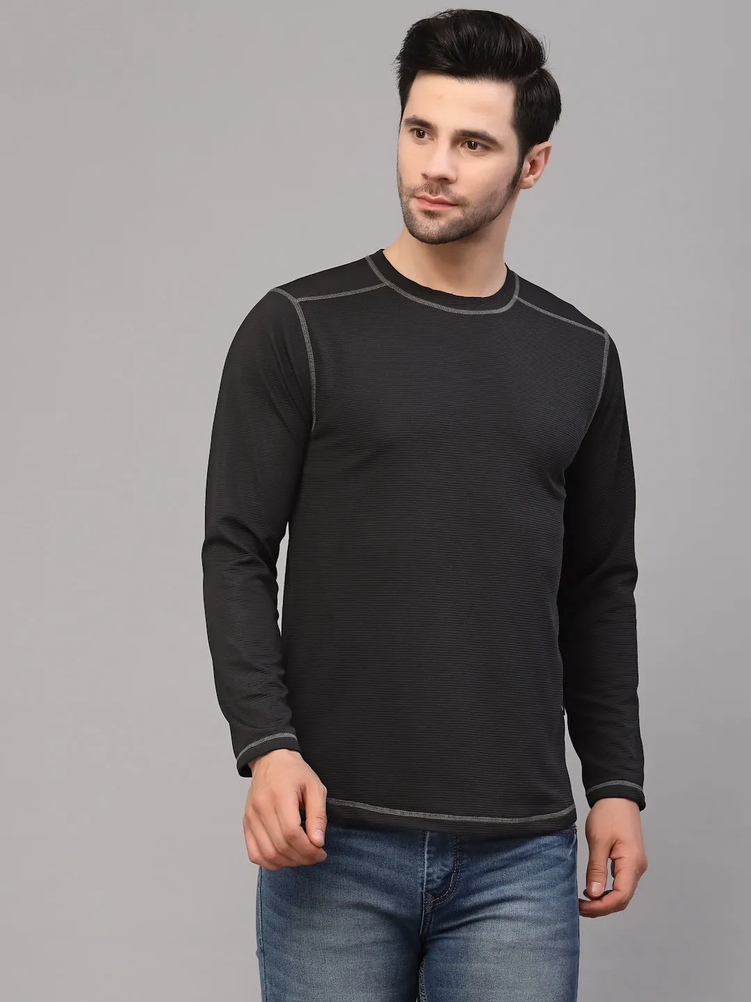 Poly Corduroy Round Neck T-Shirt