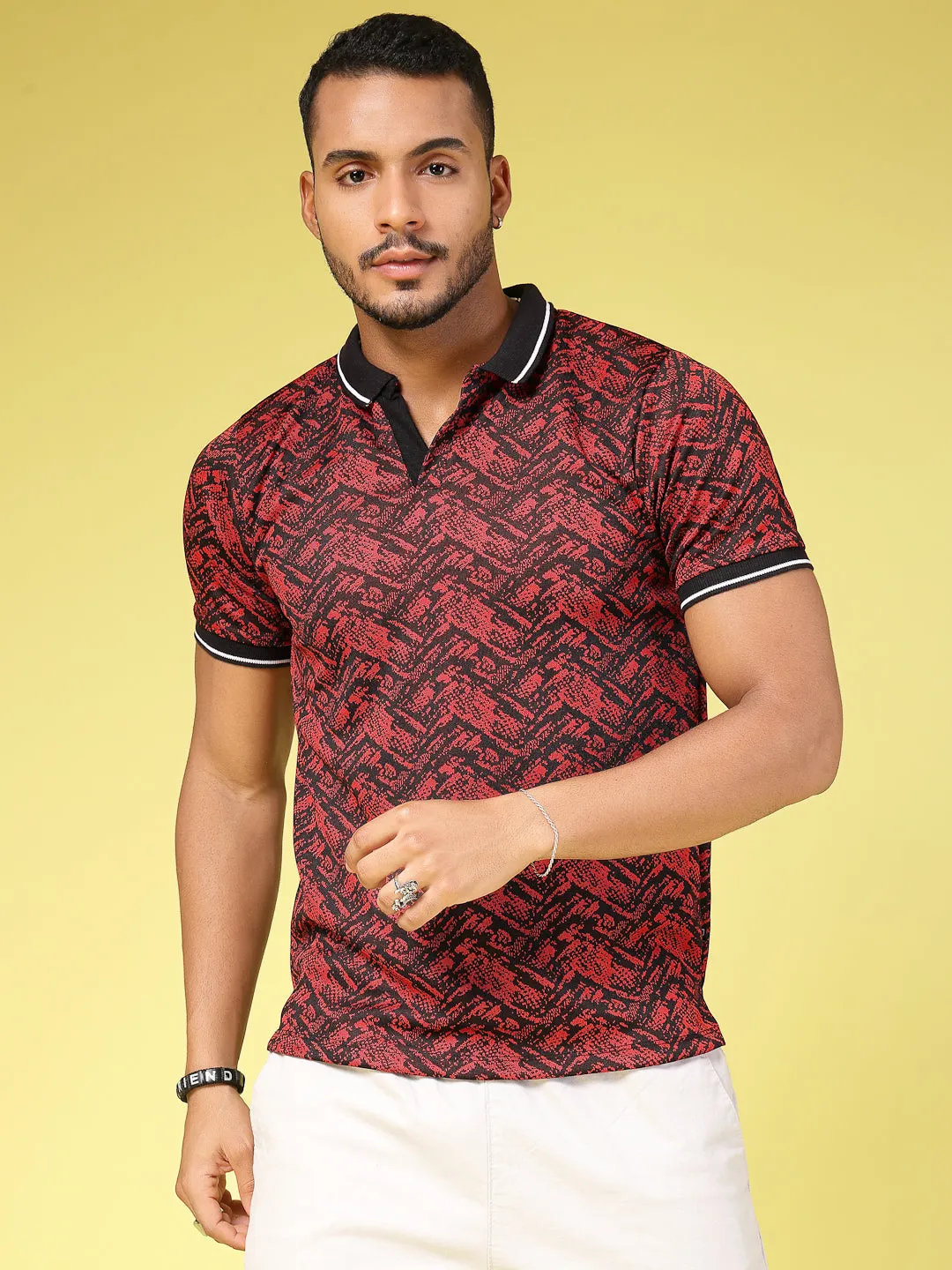 Polyester Abstract Print Polo T-Shirt