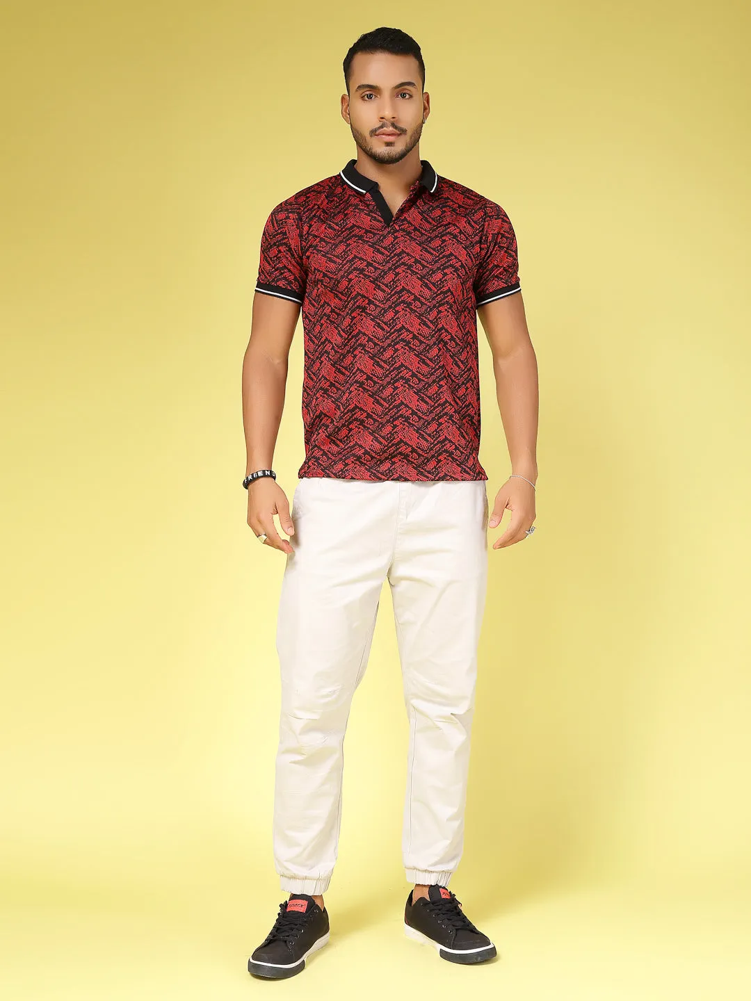 Polyester Abstract Print Polo T-Shirt