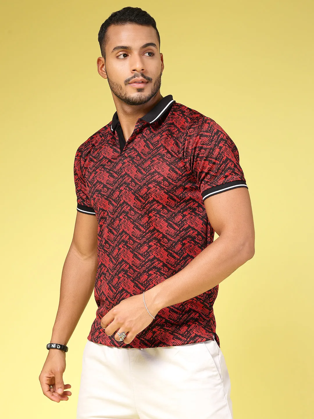 Polyester Abstract Print Polo T-Shirt