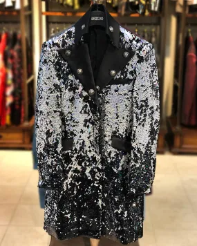 Prom Blazer - Prom 2021 - Fashion Long Jacket - Sequin Silver