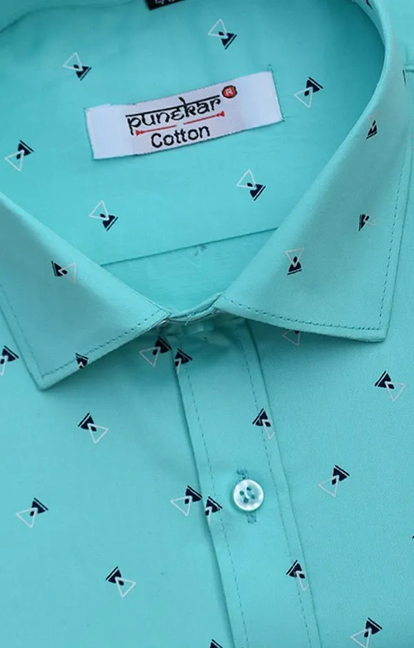 Punekar Cotton Printed Sky Blue Color Pure Cotton Handmade Shirt For Men's.