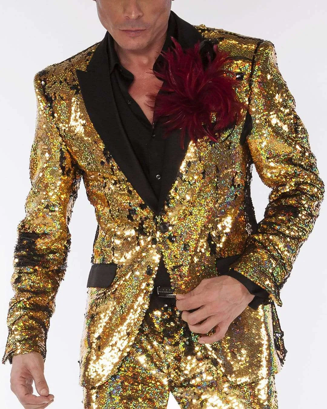 Sequin Suits: New R. Sequin Gold/Black - Prom - Wedding - Tuxedo