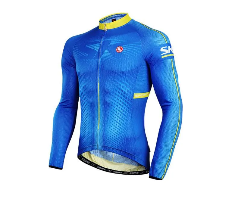 Solid Blue Men Long Sleeve Cycling Jersey Set