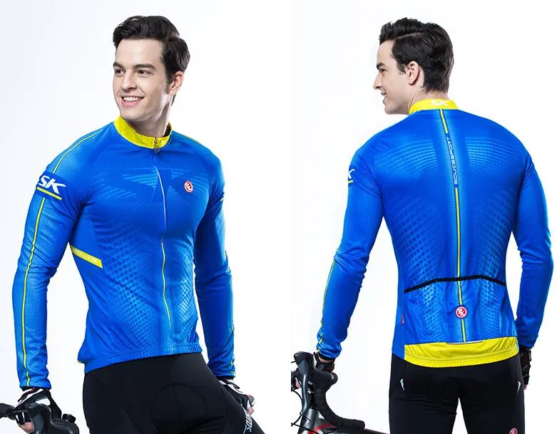 Solid Blue Men Long Sleeve Cycling Jersey Set