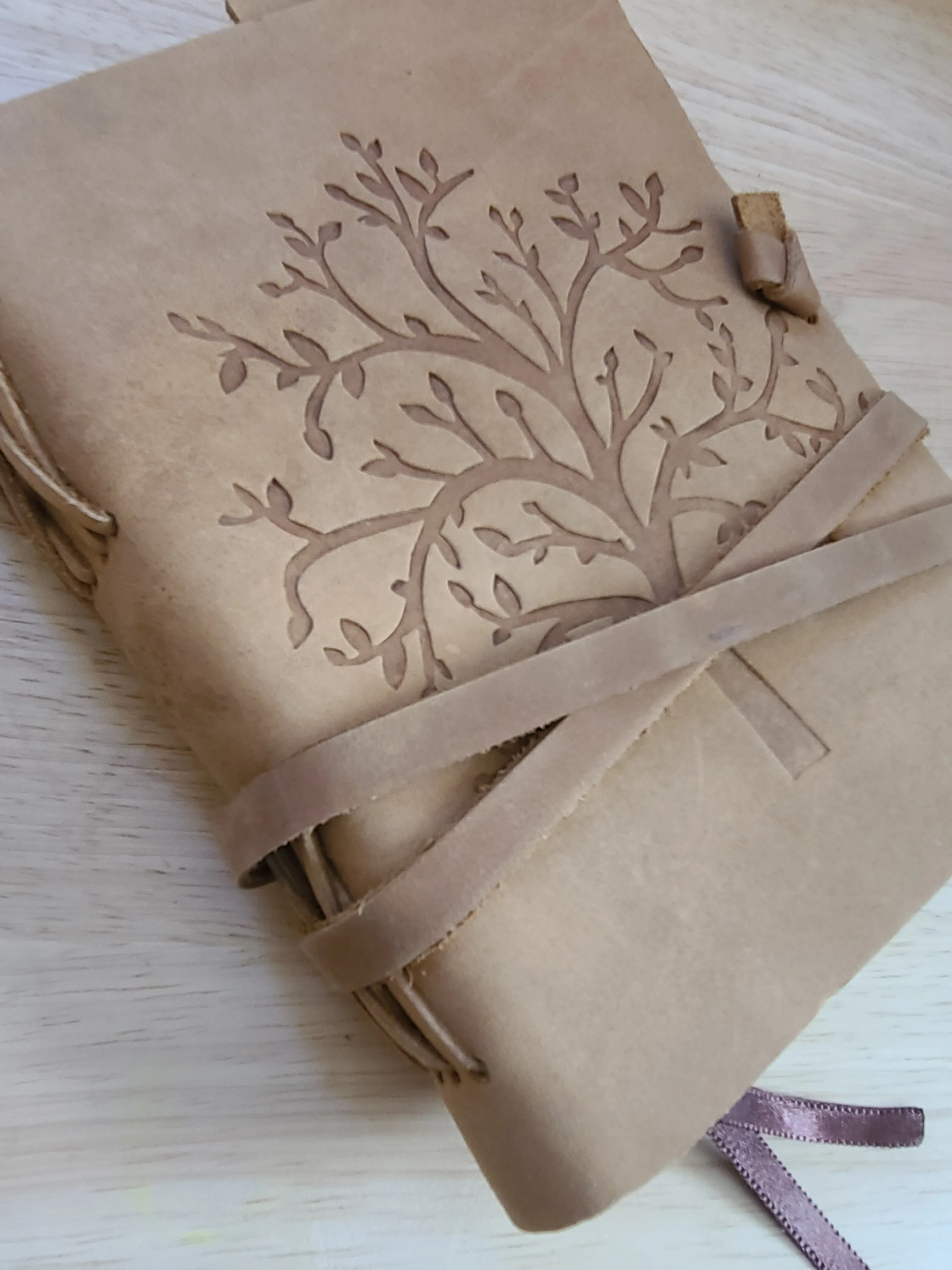 Tree of Life Buffalo Leather Writing Journal - Beige