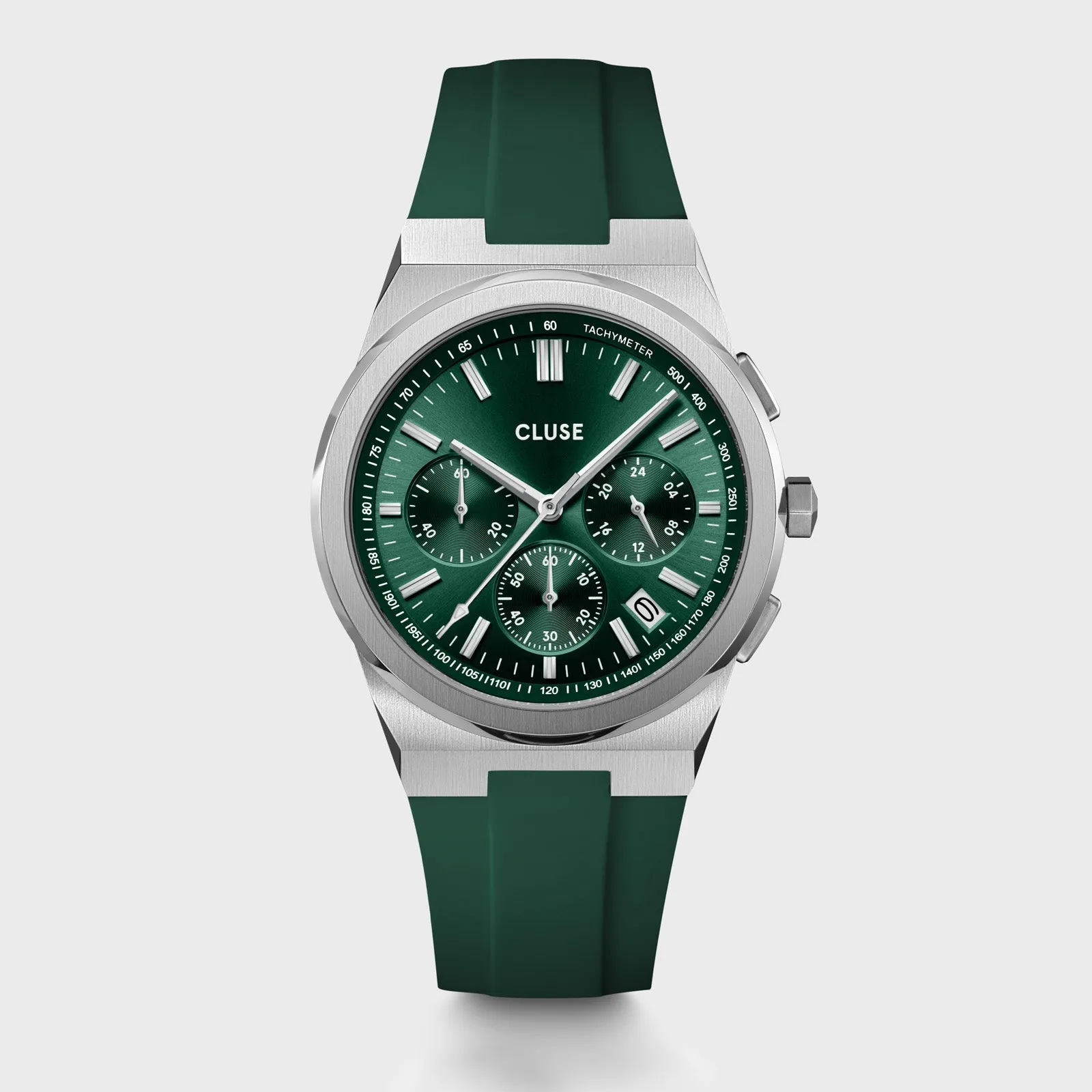 Vigoureux Chrono Watch Silicone Green, Silver Colour