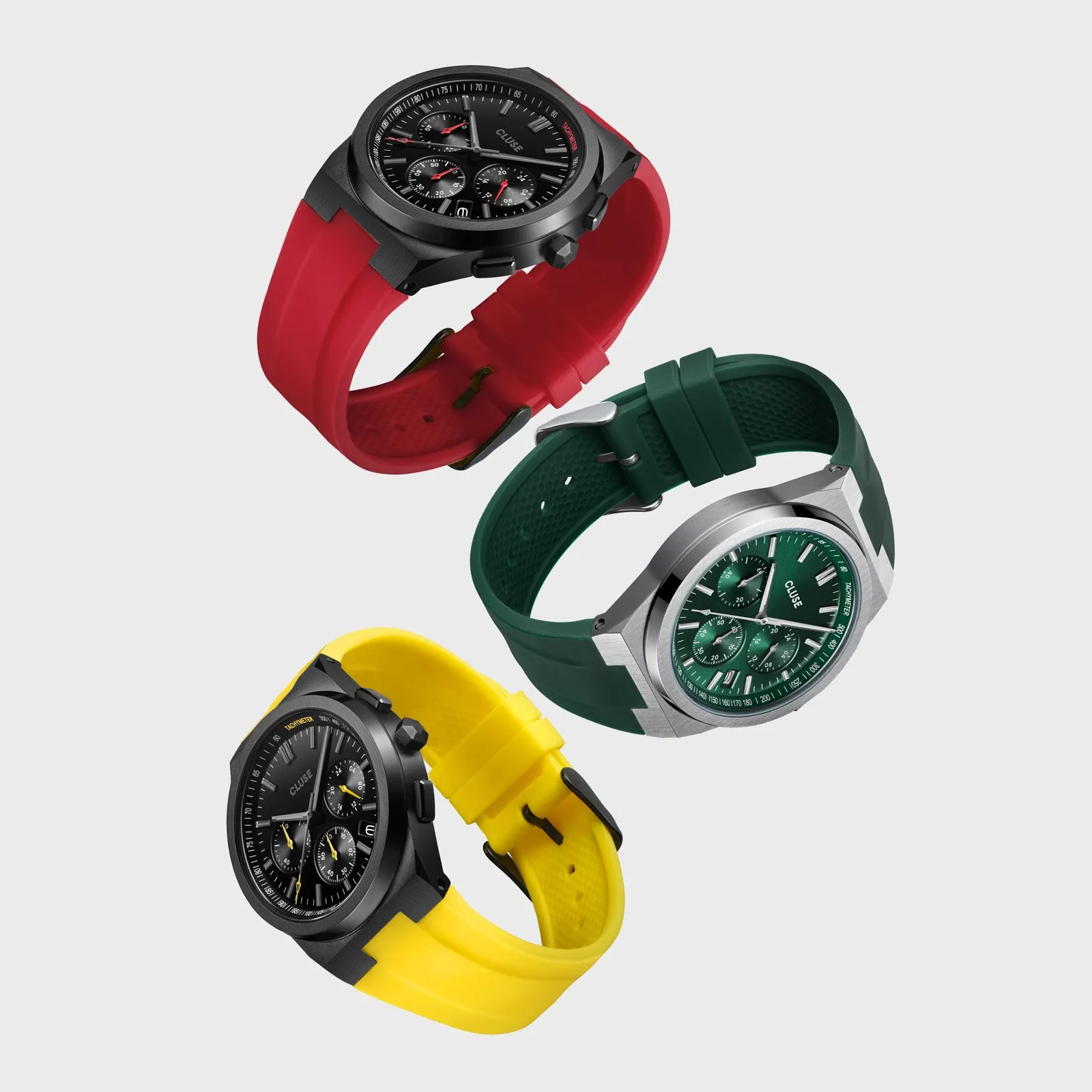 Vigoureux Chrono Watch Silicone Green, Silver Colour