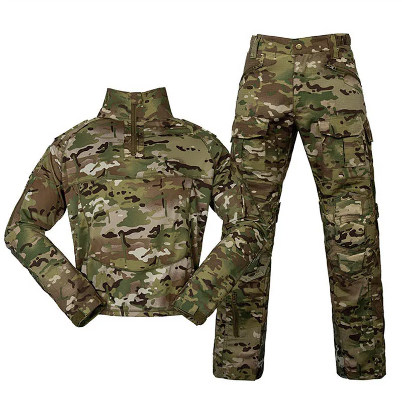 Zipper Collar Camo Shirt and Pants Tactical Suits