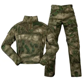 Zipper Collar Camo Shirt and Pants Tactical Suits